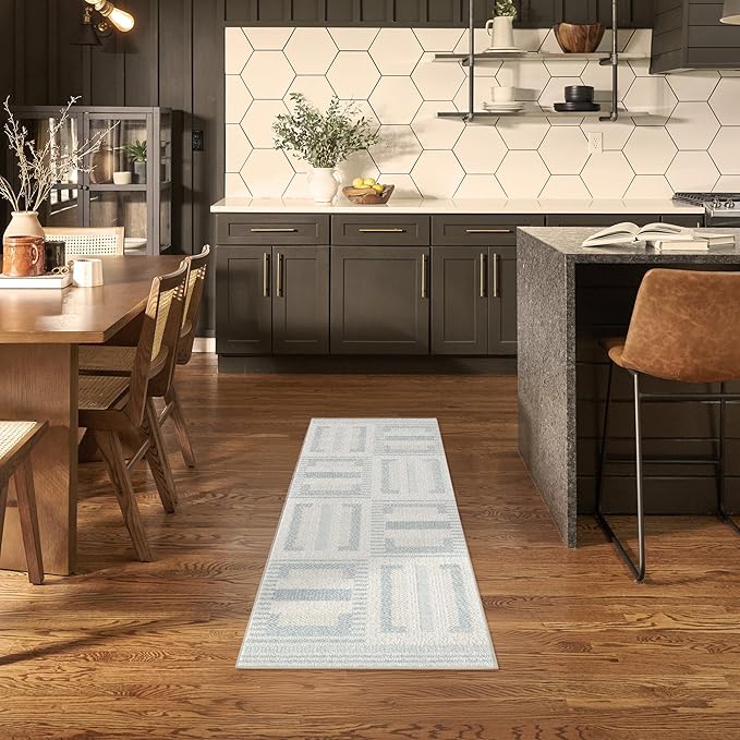 Nourison Home Nordic Ivory Blue 2' x 6' Area Rug - Easy Clean, Non Shedding, Bed Room, Living Room, Dining Room, Kitchen (6' Runner)