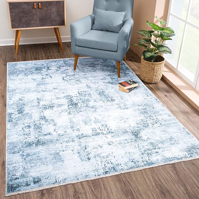 Bloom Rugs Washable Non-Slip 2x3 Rug - Blue/Gray Modern Abstract Area Rug for Living Room, Bedroom, Dining Room, and Kitchen - Exact Size: 2' x 3'