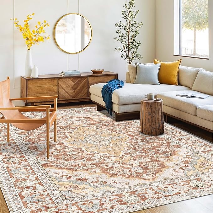 Washable Area Rug 4x6 | Non Slip Area Rug for Living Room, Bedrooms, Dining Room | Ultra-Soft Flannel Carpet Area with Rubber Backing (Brick Red, 4x6)
