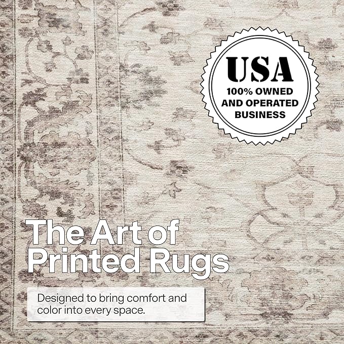 ReaLife Rugs Machine Washable Area Rug - Living Room Bedroom Bathroom Kitchen Entryway Office - Padded Low Pile Stain Resistant Premium - Boho Farmhouse Vintage - BEV - Beige 7'6" x 9'6"