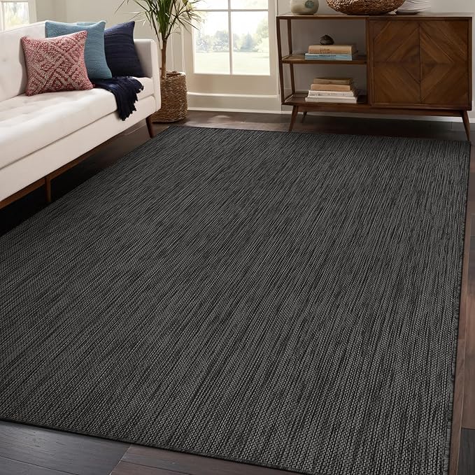 Beverly Rug Indoor Outdoor Rug 10x14, Washable Outside Carpet for Patio, Deck, Porch, Solid Modern Area Rug, Water Resistant, Dark Gray