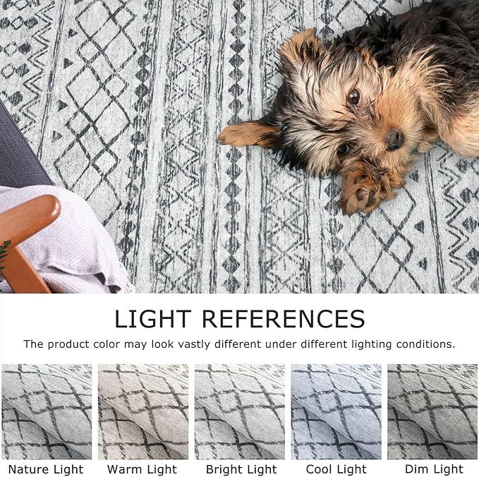 KUTA 3x10 Boho Hallway Runner Rug, Moroccan Grey Washable Kitchen Rugs Non Slip, Ultra Soft Print Distressed Geometric Entry Runner Low-Pile Throw Carpet for Bedroom Nursery Dorm Decor