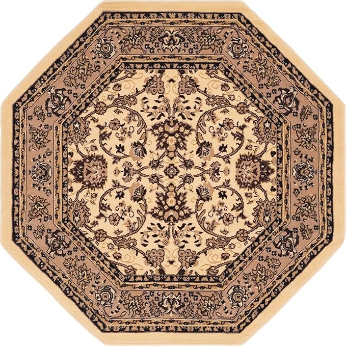 Unique Loom Sialk Hill Collection Area Rug - Washington (5' 3" Octagon Ivory/Black)