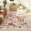 Living Room Rug 6x9 Rug Machine Washable Boho Area Rug Non Slip Floral Vintage Low Pile Large Rugs for Living Room, Bedroom, Farmhouse, Dining Room (Beige)