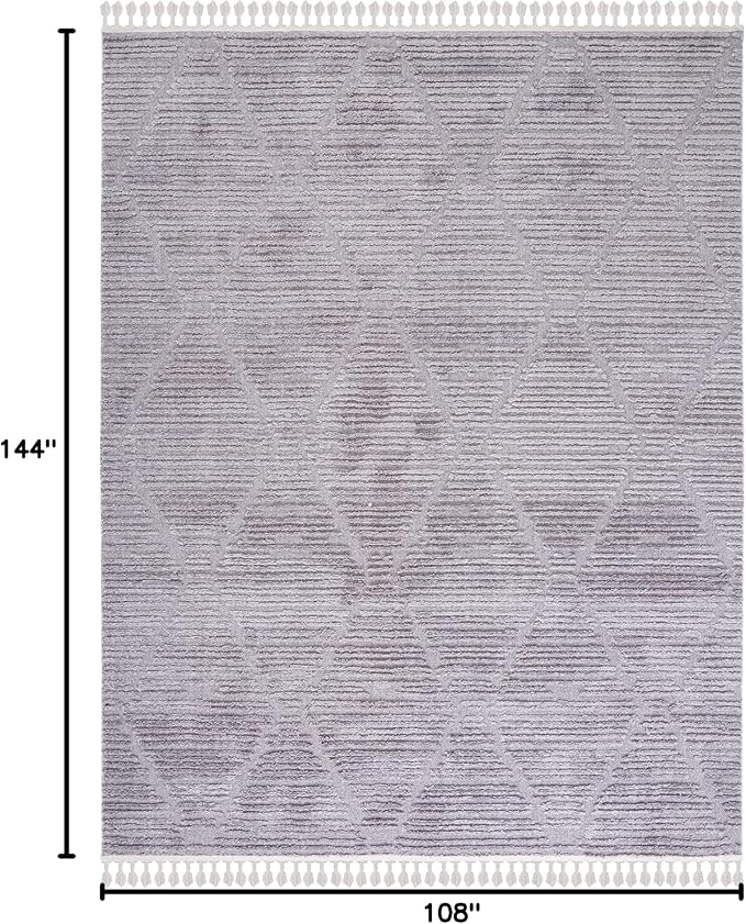 SAFAVIEH Marrakech Collection Area Rug - 9' x 12', Grey, Moroccan Boho Tribal Tassel Design, Non-Shedding & Easy Care, Ideal for High Traffic Areas in Living Room, Bedroom (MRK517F)