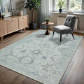GLN Rugs Traditional Collection - Machine Washable Area Rug, Traditional Washable, Non Slip, Low Pile Chenille Rug, Living Room, Bedroom, Kitchen Rug (6' x 9' Cream/Gray/Sea Salt)