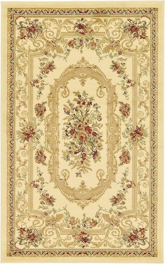 Unique Loom Versailles Collection Traditional Classic Floral Motif Area Rug (3' 3 x 5' 3 Rectangular, Ivory/ Tan)