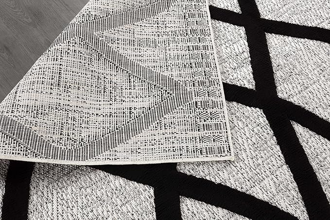 CAMILSON Modern Rug 6x9 Luxury Diamond Pattern Micro Loop Area Rugs Soft High-Low Pile Stain Resistant Easy to Clean Non-Shedding Durable Living Room Office Indoor Carpet (Black/Gray)
