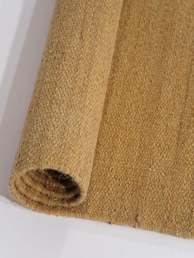 Rugsotic Carpets Hand Woven Flat Weave Kilim Wool ECO-Friendly Area Rugs - 10'x13', Rectangle Shape, Gold Color, Solid Plain Design, Low Pile Handmade Rugs for Living Room, Bed Room (D00111)