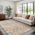 Bavni Washable Rug 8x10 Area Rug for Living Room Bedroom Dining, Washable Vintage Print Carpet, Ultra-Thin Low Pile Lightweight Rug with Non Slip Backing, Multi Beige