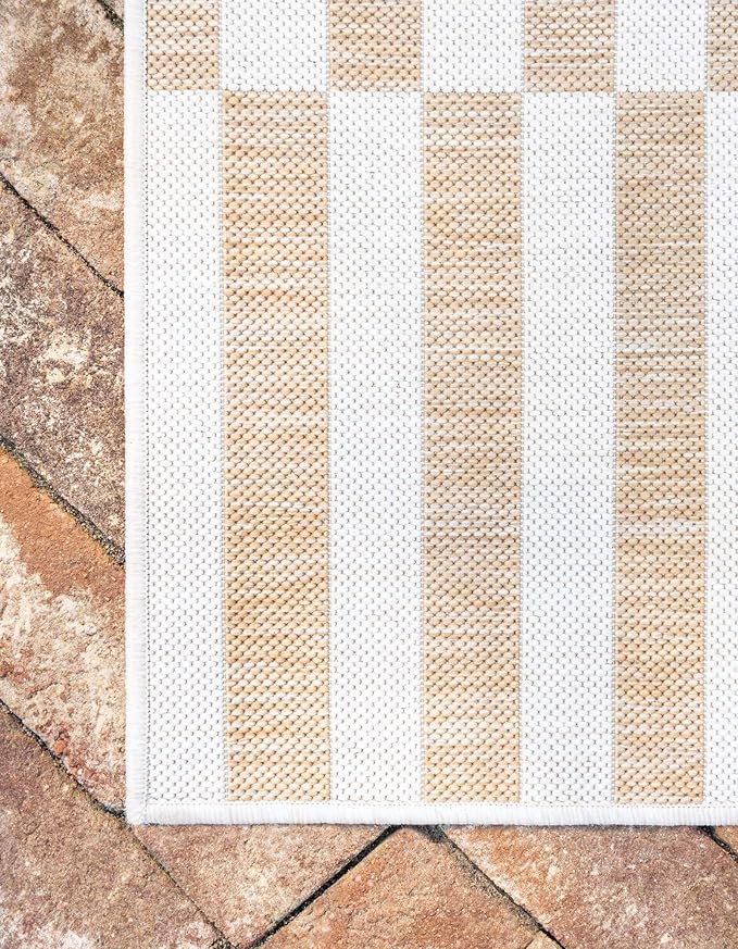 Unique Loom Outdoor Striped Collection Area Rug - Striped (5' 1" x 8' Rectangle, Taupe/Ivory)
