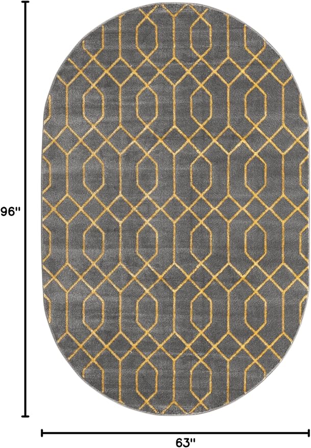 Unique Loom Marilyn Monroe Glam Collection Area Rug - Trellis (5' 3' x 8' Oval, Gray Gold/ Gold)