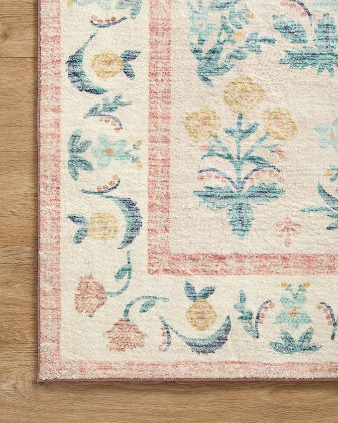Loloi Rifle Paper Co. Eden Collection EDE-01 Mughal Rose Blush 3'-6" x 5'-6" Accent Rug feat. CloudPile™