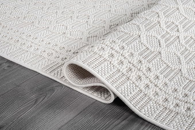 Micro Loop Indoor Rug White 6x9 Boho Geometric Neutral Area Rugs for Living Room Soft Luxury Modern Low and High Pile Durable Stain Resistant Non-Shedding Indoor Area Carpet 6 x 9