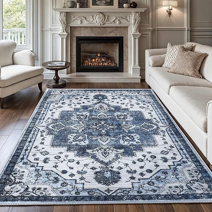 Area Rug 5x7,Boho Vintage Oriental Washable Rugs,Collapsible Area Rug for Bedroom, Entryway, Kitchen, Bathroom