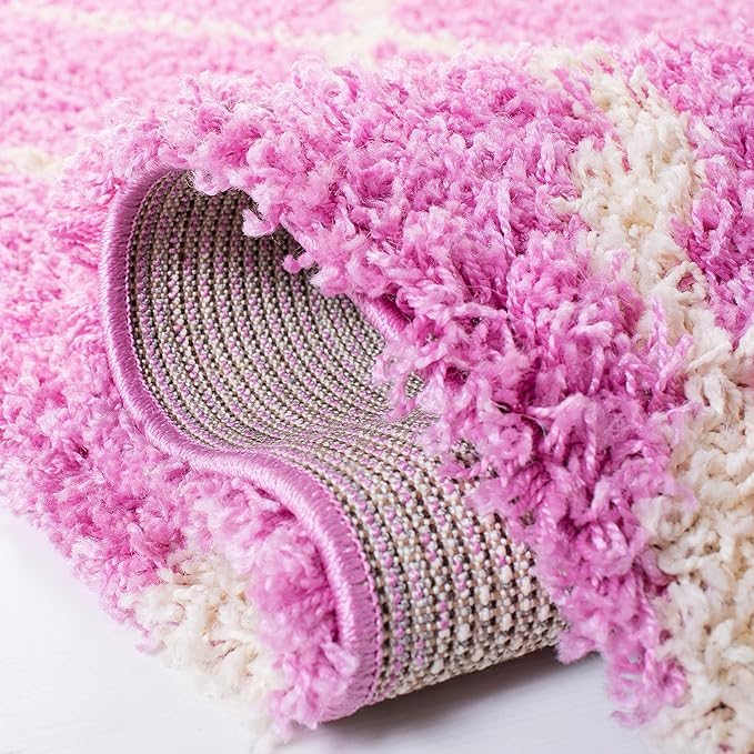 SAFAVIEH Dallas Shag Collection Area Rug - 6' x 9', Pink & Ivory, Trellis Design, Non-Shedding & Easy Care, 1.5-inch Thick Ideal for High Traffic Areas in Living Room, Bedroom (SGD257I)