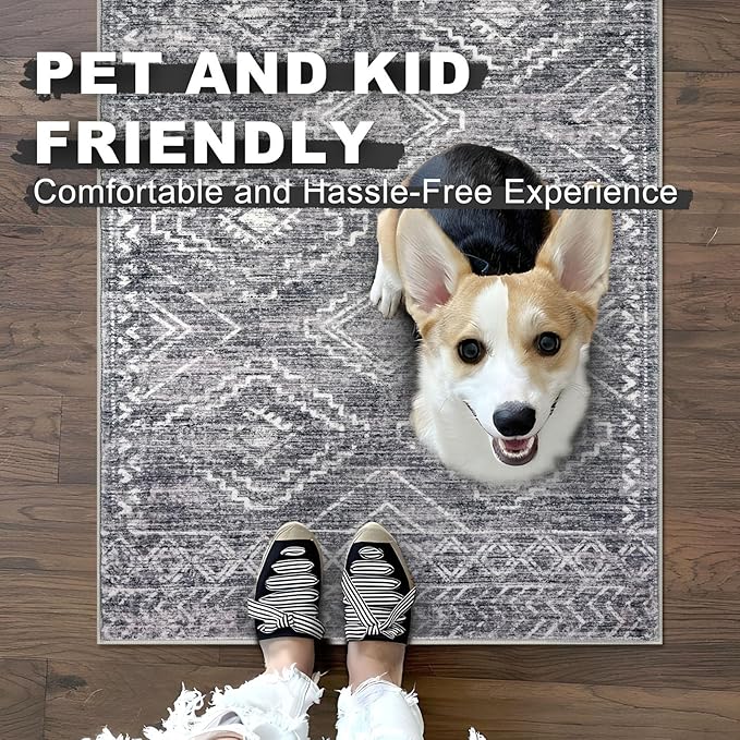 KILOCOCO Hallway Runner Rug 2'x7' Runners for Hallways Washable Runner Rug Non Slip Rubber Backed Low-Pile Runners for Bedroom Kitchen Living Room Laundry Room Boho Rugs, Grey