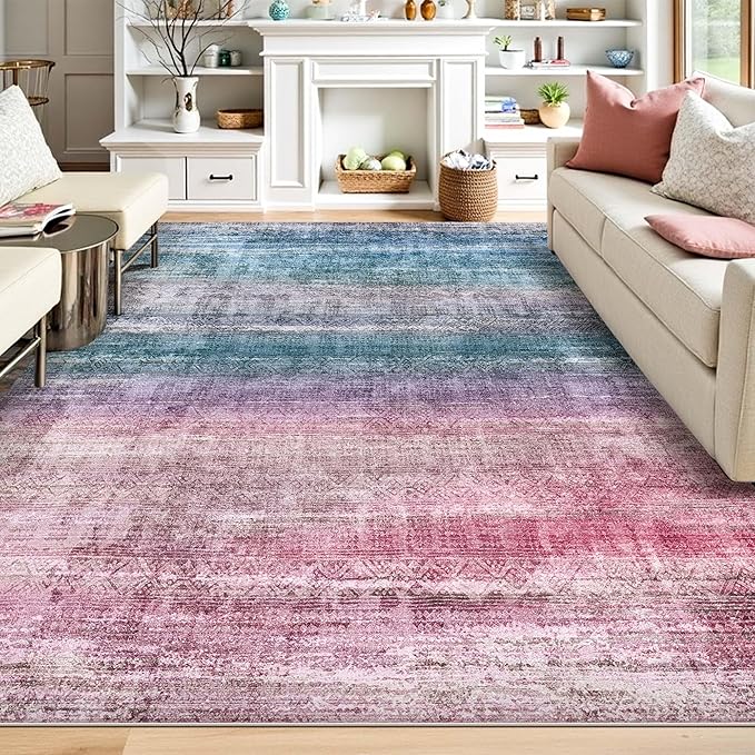 Kokia Abstract Area Rugs 9x12 Bedroom Washable Decor Low Pile Fluffy Non-Slip Non-Shedding Indoor Red Carpet Foldable Stain Resistant Floor Mat Living Room Dining Room, Oslo Orchid