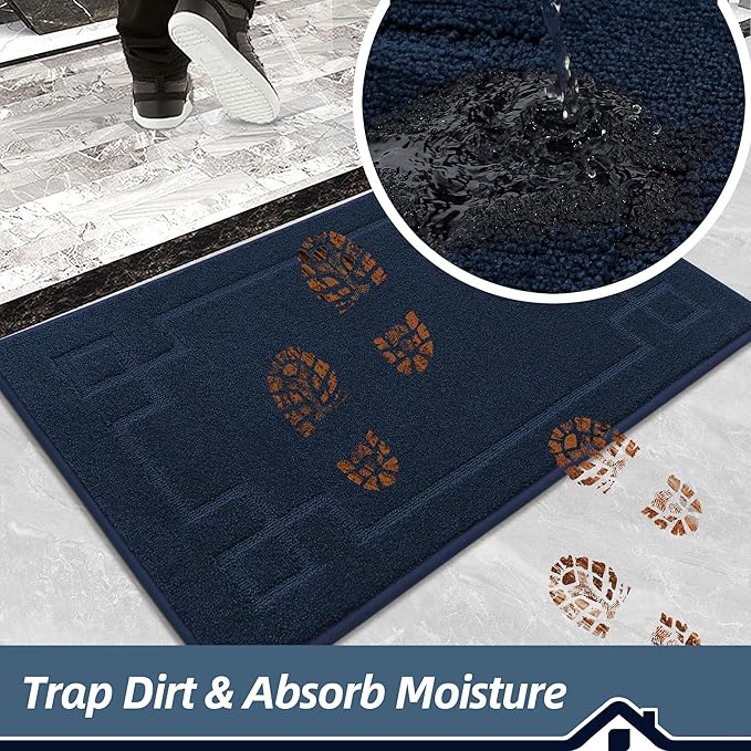BEQHAUSE Door Mat 36" x 60", Non-Slip Door Mats Indoor Entryway Rugs Washable Low-Profile Absorbent and Stain Resist Floor Mats, Dog Door Mat for Front Back Door, Muddy Wet Shoes & Paws, Navy Blue