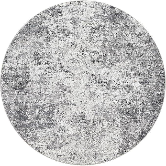 5ft Round Area Rug Living Room Rugs - 5x5 Washable Neutral Modern Abstract Soft Thin Rug Indoor Floor No Slip Rug Carpet for Bedroom Under Dining Table Home Office Decor - Grey