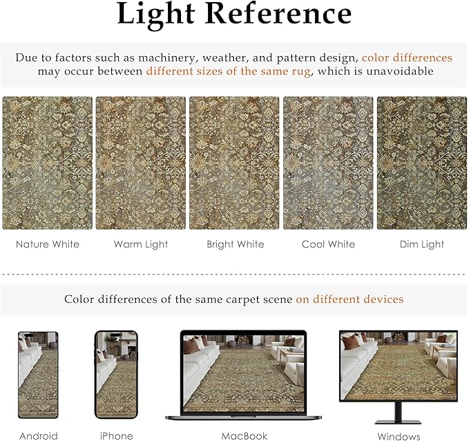 Area Rug 8x10 Brown Living Room Washable Vintage Carpet Non Slip Indoor Retro Traditional Accent Throw Large Rug for Office Bedroom Dining Room Playroom