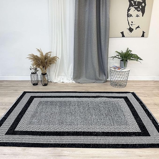 Alfa Rich 3x5 Black Washable Area Rugs for Living Room Bedroom Kitchen Dining Cotton Runner
