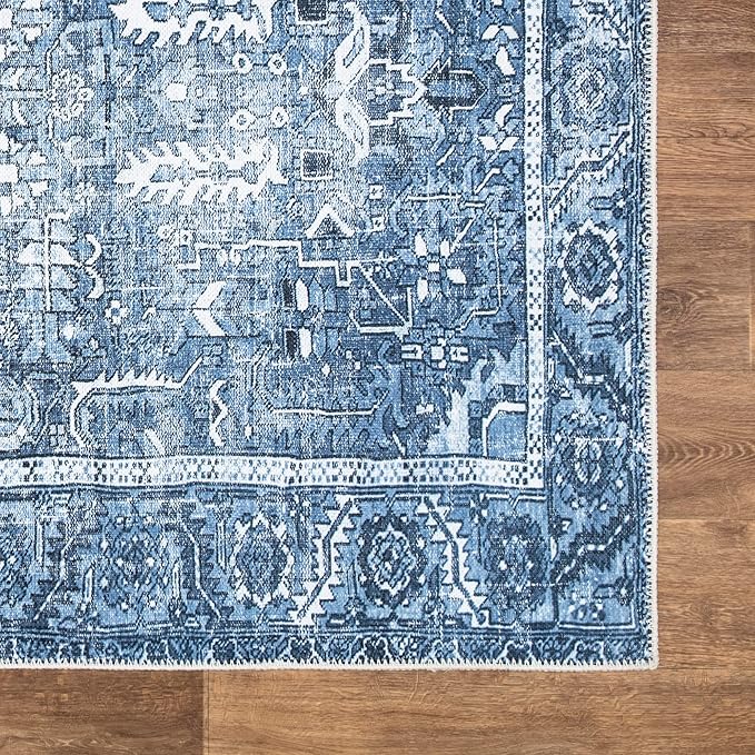 Bloom Rugs Washable Non-Slip 12 ft Runner - Blue Traditional Runner for Entryway, Hallway, Bathroom, and Kitchen - Exact Size: 2.5' x 12'