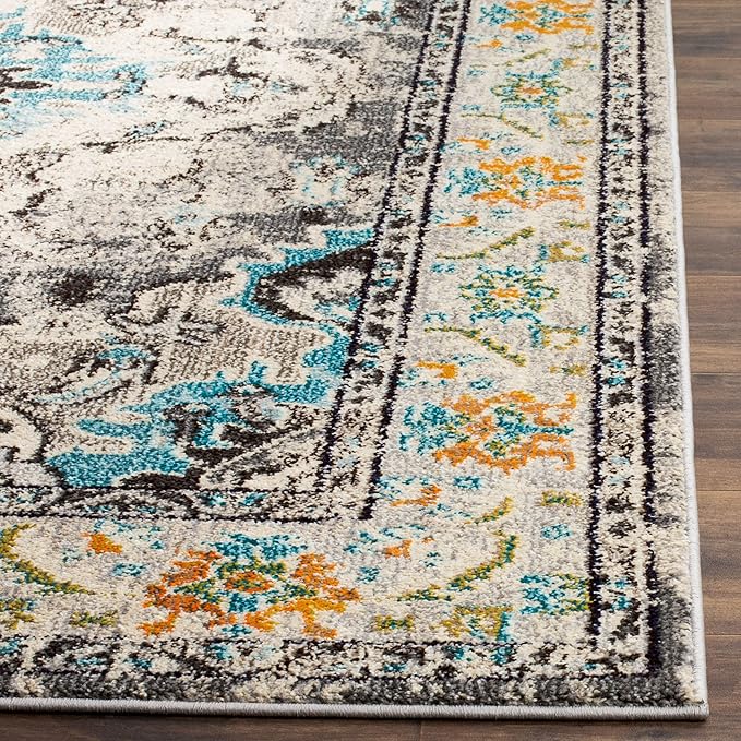 SAFAVIEH Monaco Collection Accent Rug - 2'2" x 4', Grey & Light Blue, Medallion Distressed Design, Non-Shedding & Easy Care, Ideal for High Traffic Areas in Entryway, Living Room, Bedroom (MNC243G)