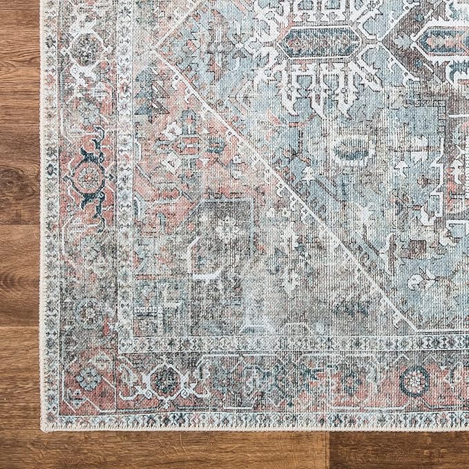 Bloom Rugs Washable Non-Slip 9' x 12' Rug - Light Pink/Light Blue Traditional Medallion Area Rug for Living Room, Bedroom, Dining Room, and Kitchen - Exact Size: 9' x 12'