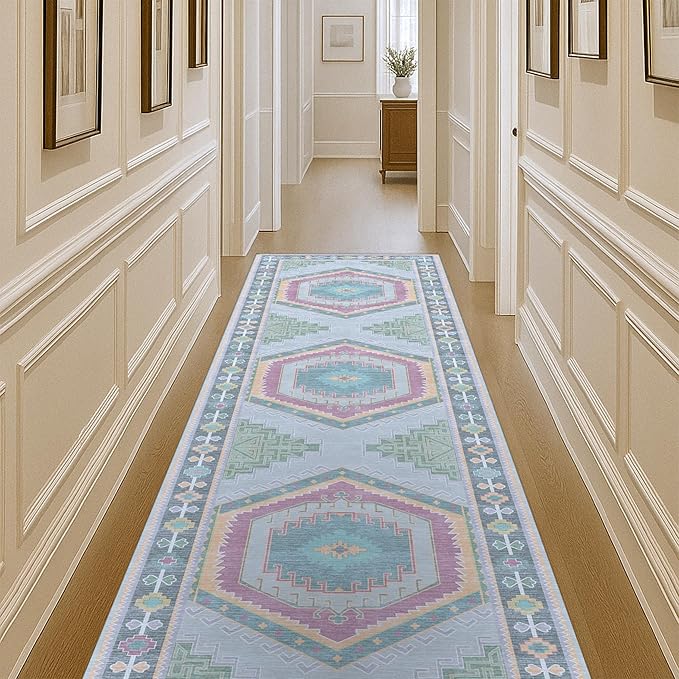 Fame Living Washable Area Rug. Modern Farmhouse. Vintage. Turkish. Bohemian. Distressed. Oriental. Traditional. Rugs for Living Room. Dining. Bedroom. Office. Entryway. Foyer. (856GP, 2'5" x 9'8")