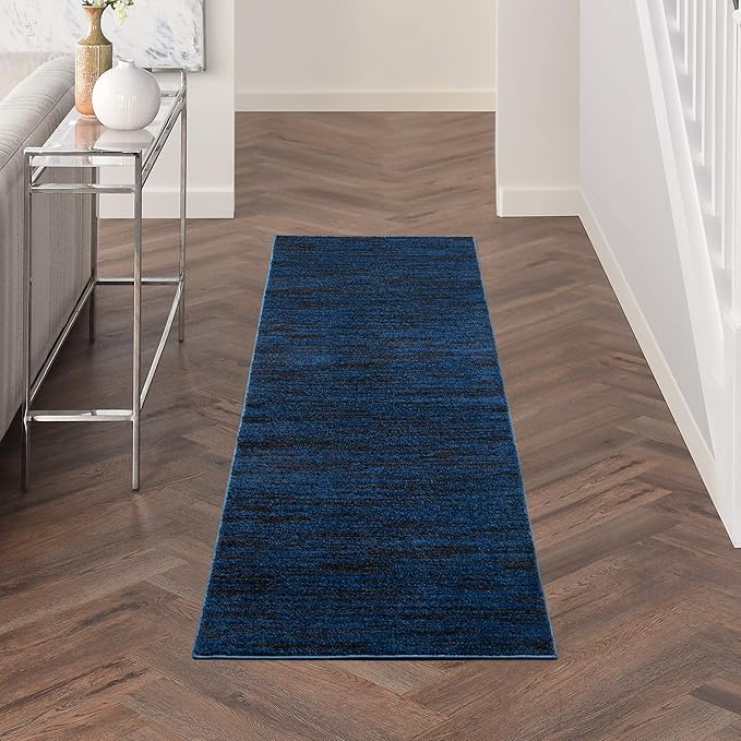 Nourison Home Nourison Essentials Midnight Blue 2'2" x 10' Area Rug - Easy Clean, Non Shedding, Bed Room, Living Room, Dining Room, Kitchen (10' Runner)