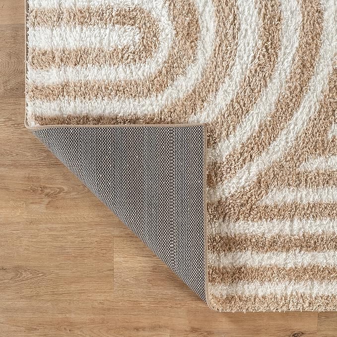 Rugshop Abstract Arch Shag Area Rug Beige 2' x 3' Ideal for Entryways, Kitchens, or Small Spaces