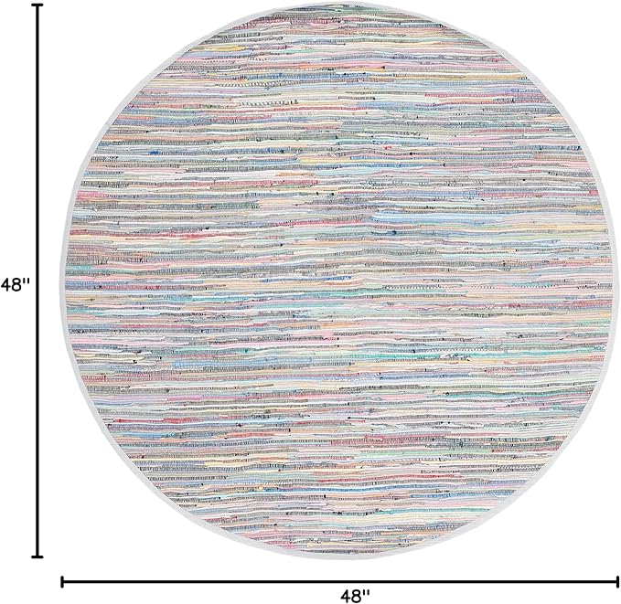SAFAVIEH Rag Rug Collection 4' Round Grey/Multi RAR121M Handmade Boho Stripe Cotton Area Rug