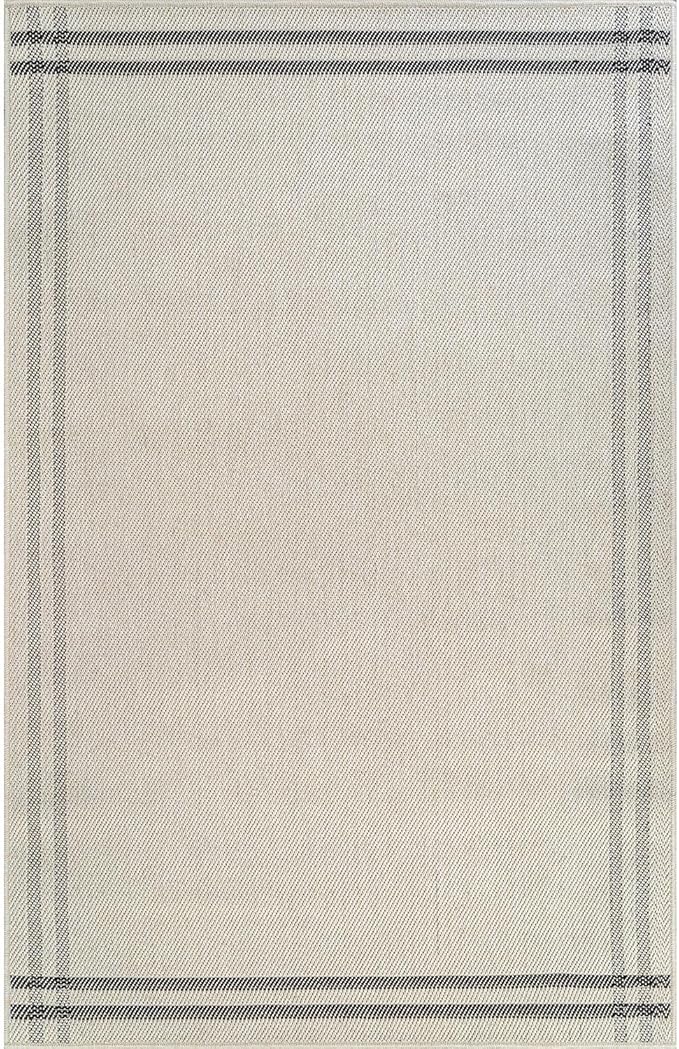 Easy Jute Rugs 5x7 Bordered Bone Color Living Room Indoor Outdoor Area Rug for Patio and Kitchen Rug High Traffic Washable Easy to Clean Solid Boho Woven Design Outside Carpet (5 x 7)