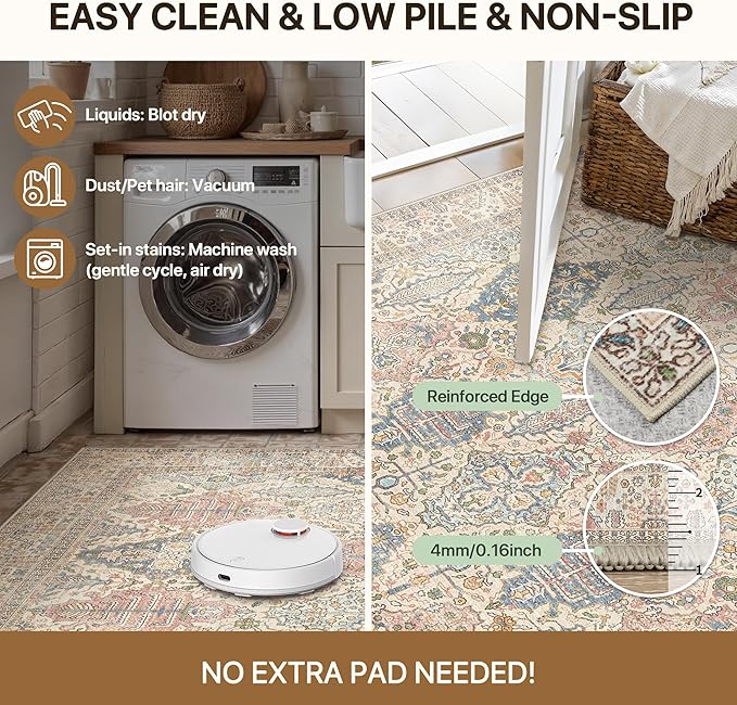 GENIMO Area Rug 2x3 Doormat, Machine Washable Low Pile Rugs, Small Retro Chenille Entryway Mat for Entrance, Hallway, Kitchen and Corridor, Beige Cream