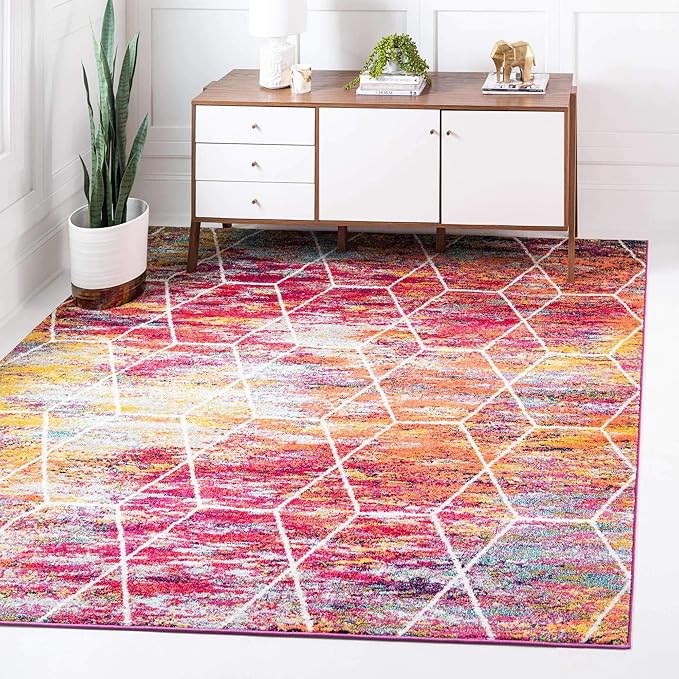 Unique Loom Trellis Frieze Collection Area Rug - Geometric (5' Square, Multi/ Ivory)