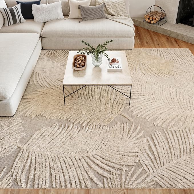 Nourison Home Suncoast Beige 9' x 12' Area Rug - Easy Clean, Non Shedding, Bed Room, Living Room, Dining Room, Kitchen (9' x 12')
