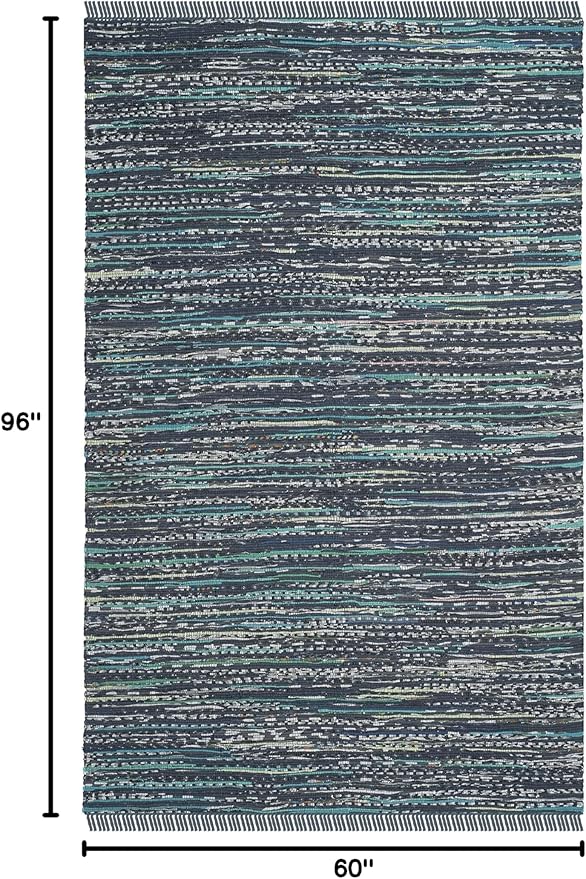SAFAVIEH Rag Rug Collection Area Rug - 5' x 8', Ink & Multi, Handmade Boho Stripe Cotton, Ideal for High Traffic Areas in Living Room, Bedroom (RAR121C)
