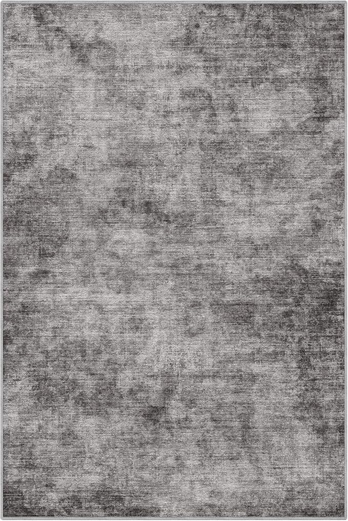 LUMI 4x6 Washable Area Rug for Living Room, Ultra Soft Modern Neutral Grey Rugs Non Slip with Rubber Backing, Low Profile, High Traffic, Stain Resistant Carpets, Ideal for Bedroom, Dining Room