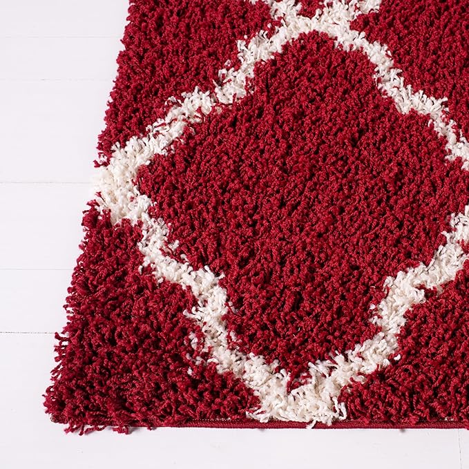 SAFAVIEH Dallas Shag Collection Area Rug - 8'6" x 12', Red & Ivory, Trellis Design, Non-Shedding & Easy Care, 1.5-inch Thick Ideal for High Traffic Areas in Living Room, Bedroom (SGD257Q)