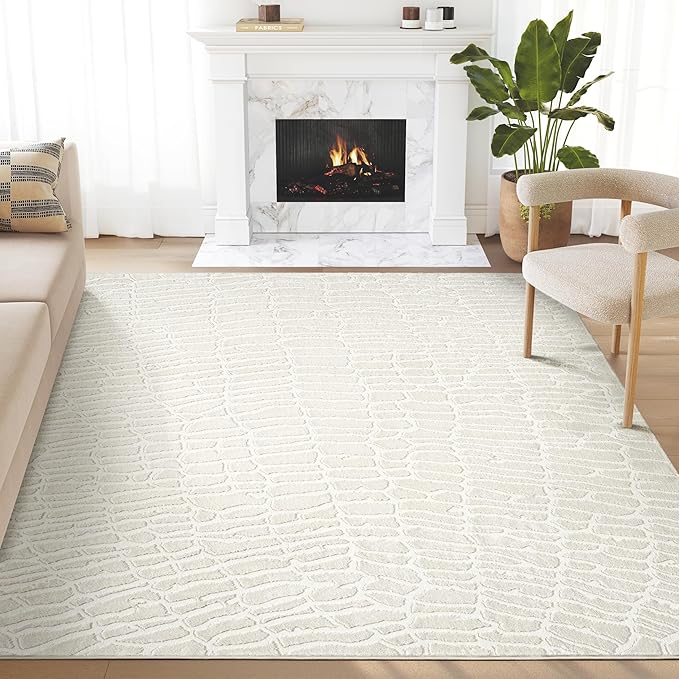 Abani Neutral Cream Area Rug for Living Room, Bedroom - Pebble Pattern - 2' x 3' - Durable & Easy to Clean
