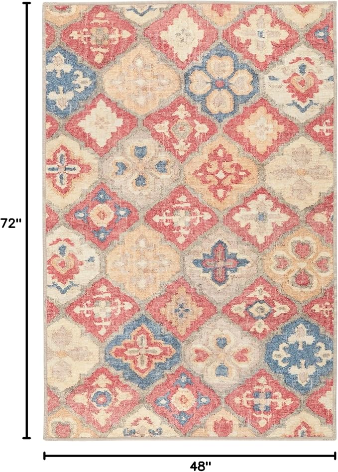 Dash and Albert Pali Machine Washable Area Rug - 4' x 6' Multicolor - Geometric Accent Rug - Anti-Slip Backing, Lightweight, Machine Washable, High Traffic Areas Kitchen, Mudroom, Laundry Room