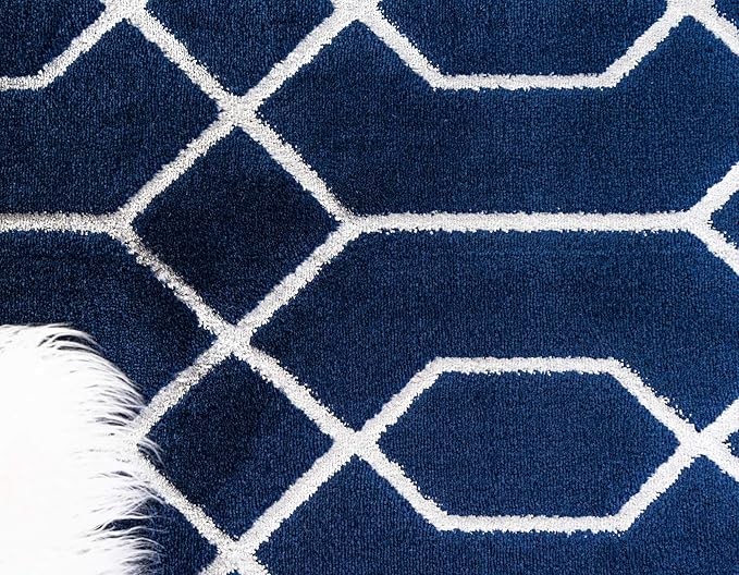Unique Loom Marilyn Monroe Glam Collection Area Rug - Trellis (2' x 6' Runner, Navy Blue Silver/ Silver)
