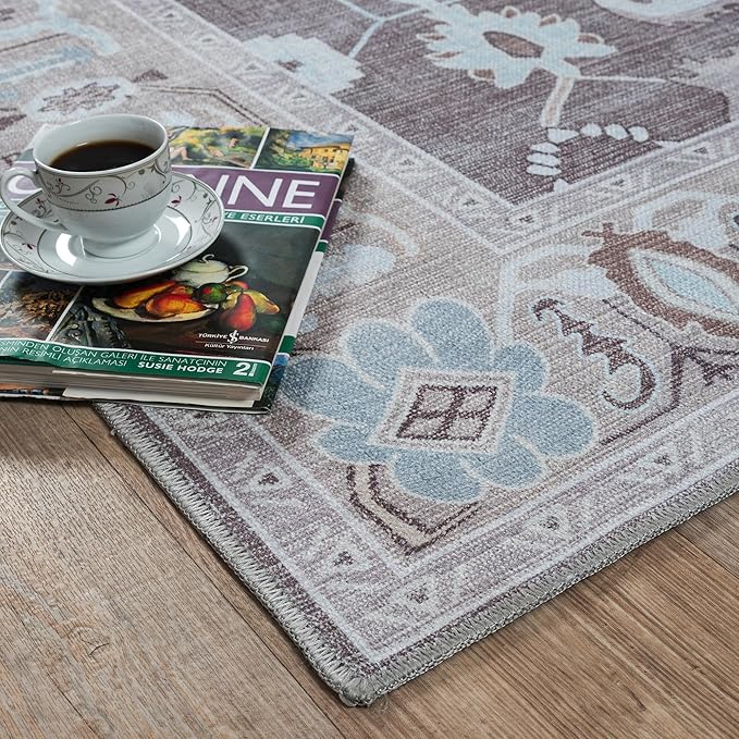 Brown Oushak Rug, Modern, Vintage, Turkish, Eclectic, Floral, Pastel, Washable, Oversized, Extra Large Area Rugs for Living Room, Dining, Bedroom, Lounge 9'5"x14'