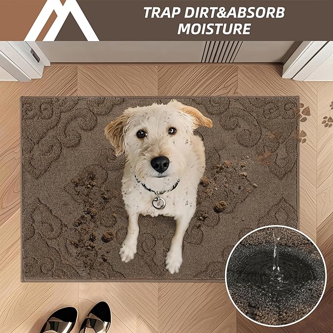 COSY HOMEER Door Mat 24”x36”,Absorbent Dirt Trapper Entryway Rugs,Non-Slip Welcome Mat,Washable Entry Rugs,Low Pile Doormat for Front Back Door,Wet Shoes & Paws,Brown