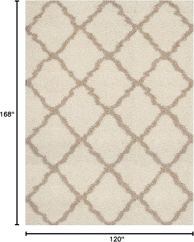 SAFAVIEH Dallas Shag Collection Area Rug - 10' x 14', Ivory & Beige, Trellis Design, Non-Shedding & Easy Care, 1.5-inch Thick Ideal for High Traffic Areas in Living Room, Bedroom (SGD257B)
