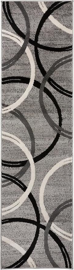 Rugshop Wavy Circles Design Runner Rug, Carpet with Jute Backing for Hallway, Kitchen, or Entryway, Gray, 2'7" x 10'