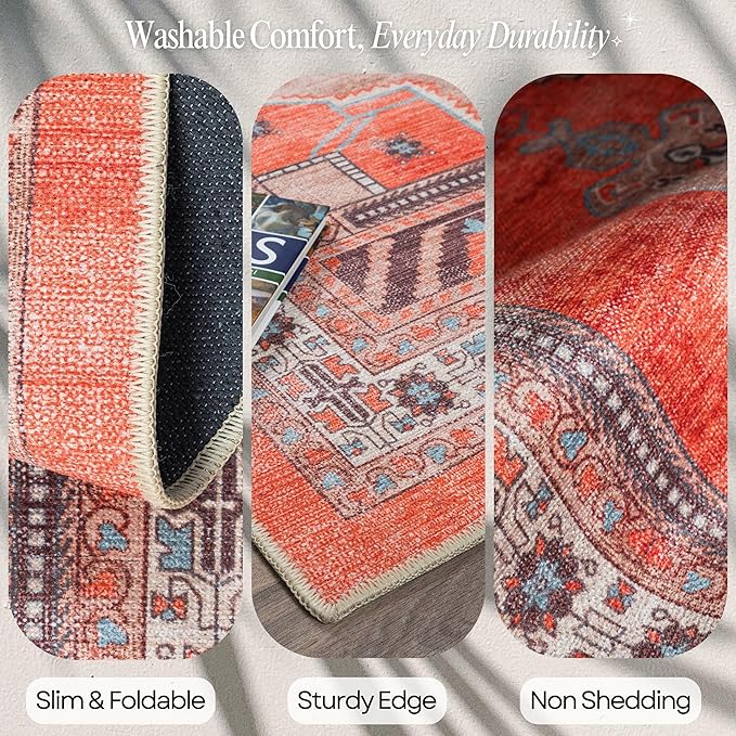 Fame Rugs Turkish Rug. Washable Vintage Oriental Antique Inspired Traditional Doormat Small Modern Area Rugs Luxury Entryway Entry Bedroom Bathroom Kitchen (380TT, 9' x 12')