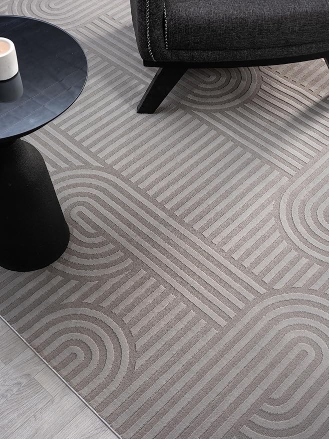 Annabel Modern Geometric Area Rug for Living Room, 8x10 Contemporary Arched Linear Large Gray Rug, Stain Resistant Non-Shedding Carpet for Bedroom, Dining Room or Kitchen (8' x 10', Gray)