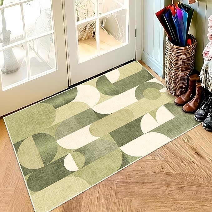 Small Rugs 2x3 Green Rug for Entryway Bathroom Kitchen Entrance Doormat,Modern Geometric Accent Floor Throw Carpet Non Slip